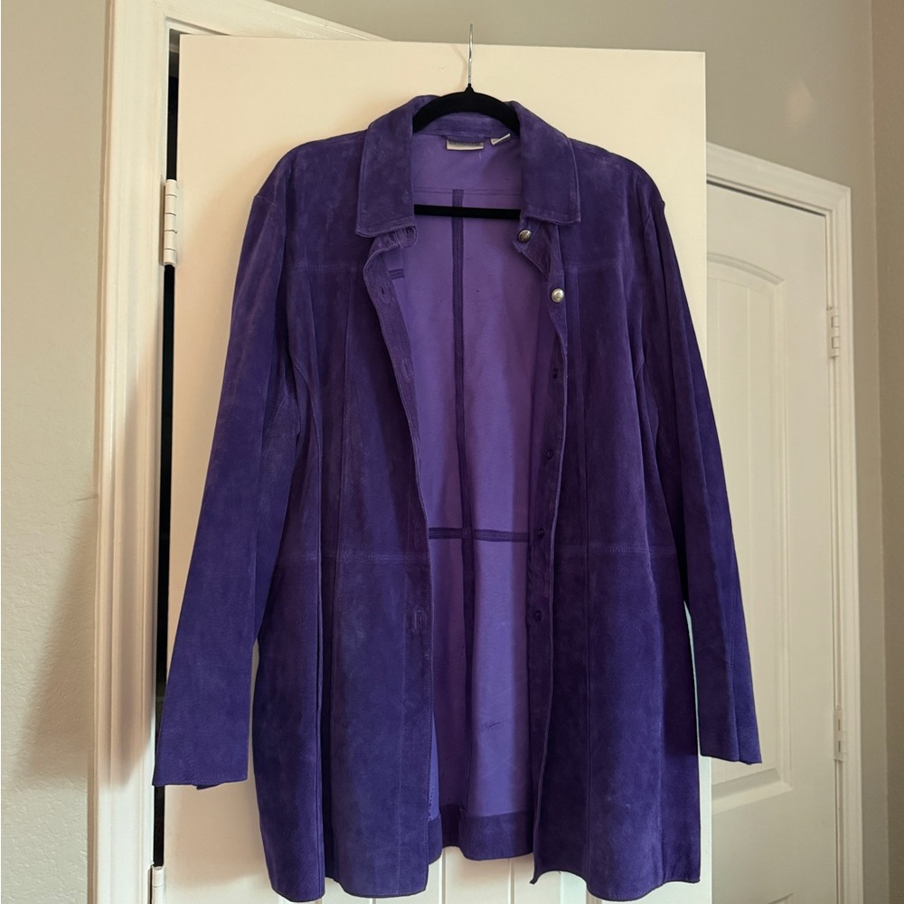 Purple Leather Long Coat Jacket